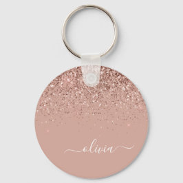 Ro Guld Rosa Glitter Script Monogram Girly Nyckelring