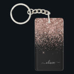 Ro Guld  Rosa Glitter Script Monogram Girly Nyckelring<br><div class="desc">Ro Guld -  nyckelkedja för Rosa och svart Gnistra i Glitter Skriptmonogram Namn. Det gör perfekten söt 16-årsjubileum,  bröllop,  möhippa,  årsdag,  babydusch eller bachelorette-fest för någon som glam lyxen och chic stilar i kärlek.</div>