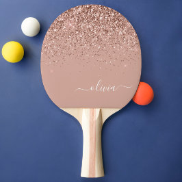 Ro Guld Rosa Glitter Script Monogram Girly Pingisracket