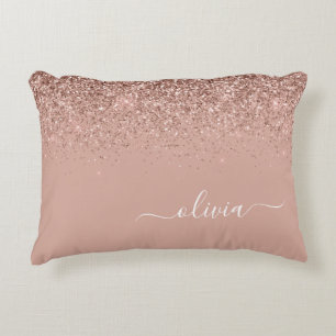 Ro Guld Rosa Glitter Script Monogram Girly Prydnadskudde