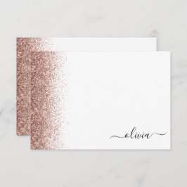 Ro Guld  Rosa Glitter Script Monogram Girly Tack Kort