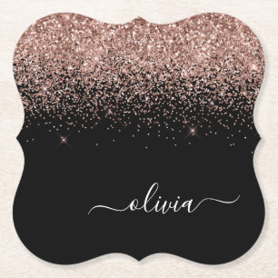 Ro Guld  Rosa Glitter Script Monogram Girly Underlägg Papper