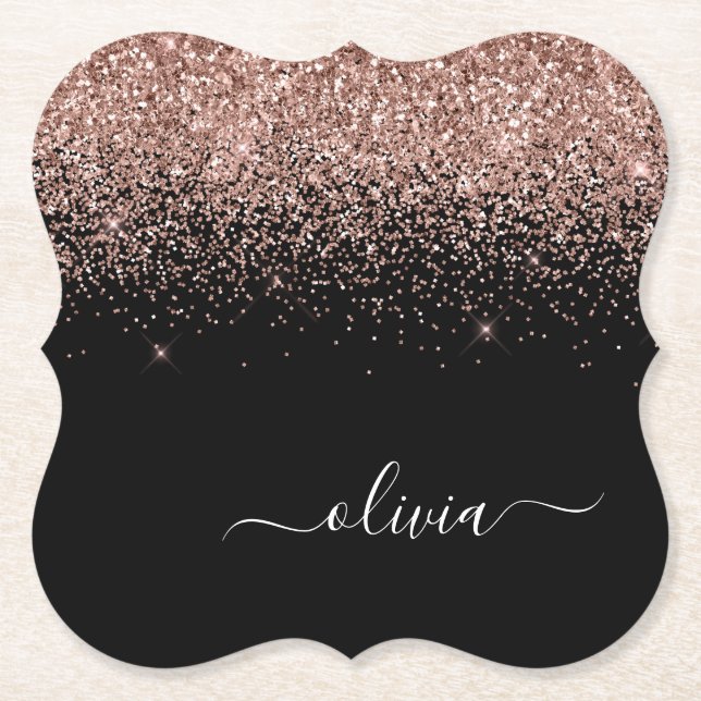 Ro Guld  Rosa Glitter Script Monogram Girly Underlägg Papper (Framsida)