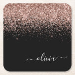 Ro Guld  Rosa Glitter Script Monogram Girly Underlägg Papper Kvadrat<br><div class="desc">Svart och Ro Guld -  Rosa Gnistra Glitter Skript Monogram Namn Pappra Underlägg. Det gör perfekt studenten,  födelsedag,  bröllop,  möhippa,  årsdag,  babydusch eller bachelorette-fest till någon som glam lyx och chic stilar.</div>