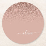 Ro Guld  Rosa Glitter Script Monogram Girly Underlägg Papper Rund<br><div class="desc">Ro Guld -  Rosa Gnistra Glitter Skript Monogram Namn Pappra Underlägg. Det gör perfekt studenten,  födelsedag,  bröllop,  möhippa,  årsdag,  babydusch eller bachelorette-fest till någon som glam lyx och chic stilar.</div>