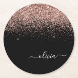 Ro Guld  Rosa Glitter Script Monogram Girly Underlägg Papper Rund<br><div class="desc">Svart och Ro Guld -  Rosa Gnistra Glitter Skript Monogram Namn Pappra Underlägg. Det gör perfekt studenten,  födelsedag,  bröllop,  möhippa,  årsdag,  babydusch eller bachelorette-fest till någon som glam lyx och chic stilar.</div>