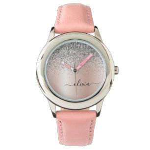 Ro Guld -  Rosa Glitter Silver Monogram Armbandsur