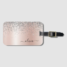 Ro Guld - Rosa Glitter Silver Monogram Bagagebricka