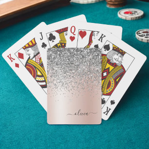 Ro Guld - Rosa Glitter Silver Monogram Casinokort