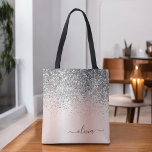 Ro Guld -  Rosa Glitter Silver Monogram Tygkasse<br><div class="desc">Rosa ros Guld -  Rosa och Silver Faux Gnistra och Glitter Metallic Stainless Steel Foil Elegant Monogram Bok Bag. Denna Bok-bag kan anpassas så att den omfattar ditt första och första namn och ges som julklapp,  Sverige 16 födelsedagar,  Möhippa eller Bröllop.</div>