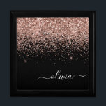 Ro Guld  Rosa Glitter Skriptmonogram Minnesask<br><div class="desc">Black and Ro Guld  Rosa Gnistra Glitter skriver Monogram Namn Jewelry KeepsakBox. Det gör perfekt studenten,  födelsedag,  bröllop,  möhippa,  årsdag,  babydusch eller bachelorette-fest till någon som glam lyx och chic stilar.</div>