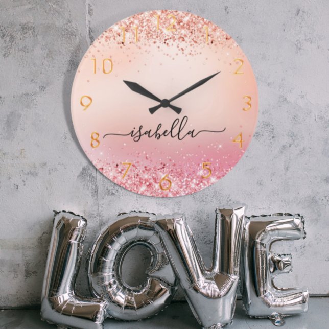 Ro guld  rosa glitter stoftskript namn  vid  stor klocka (Skapare uppladdad)