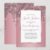 Ro Guld Rosa Glitter Sweet 16 Födelsedagsfest