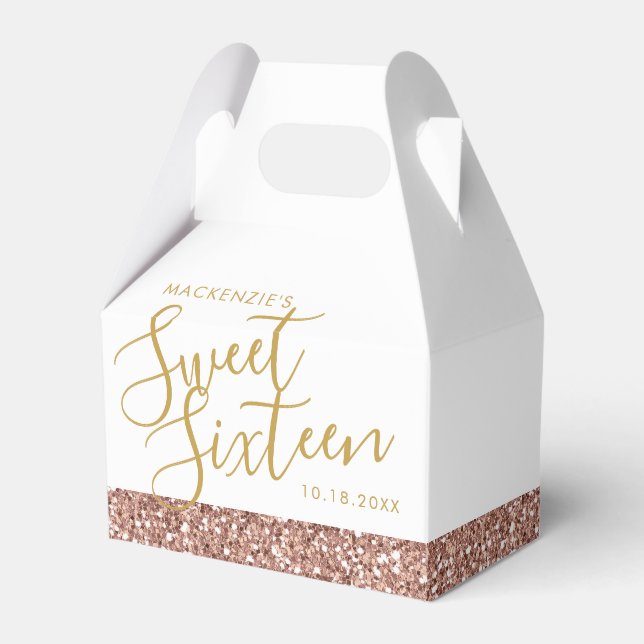 Ro Guld Rosa Glitter Sweet 16 Personlig Presentaskar (Framsidan Sidan)