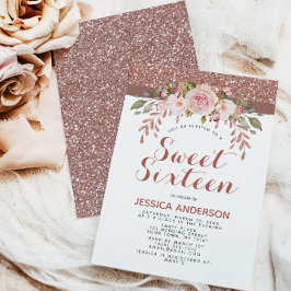 Ro Guld Rosa Glitter Sweet sixteen Inbjudningar