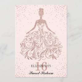 Ro Guld Rosa Gnistra Dress Sweet 16:e födelsedagen Inbjudningar