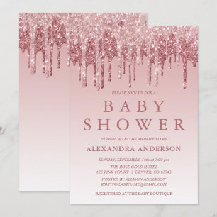 Ro Guld Rosa Gnistra Glitter Baby Shower Inbjudningar