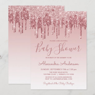 Ro Guld Rosa Gnistra Glitter Baby Shower Inbjudningar