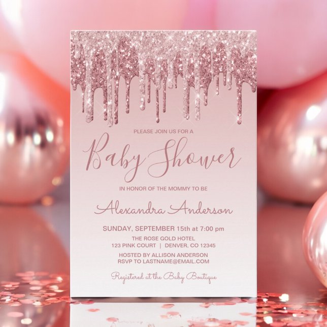 Ro Guld | Rosa Gnistra Glitter Baby Shower Inbjudningar (Skapare uppladdad)