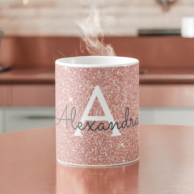 Ro Guld - Rosa Gnistra Glitter Monogram Namn Kaffemugg (Skapare uppladdad)