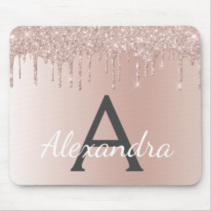 Ro Guld - Rosa Gnistra Glitter Monogram Namn Musmatta