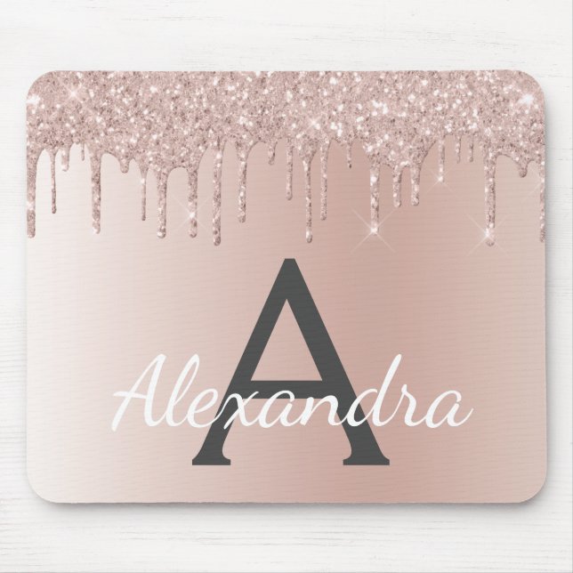 Ro Guld - Rosa Gnistra Glitter Monogram Namn Musmatta (Framsidan)