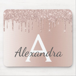 Ro Guld - Rosa Gnistra Glitter Monogram Namn Musmatta