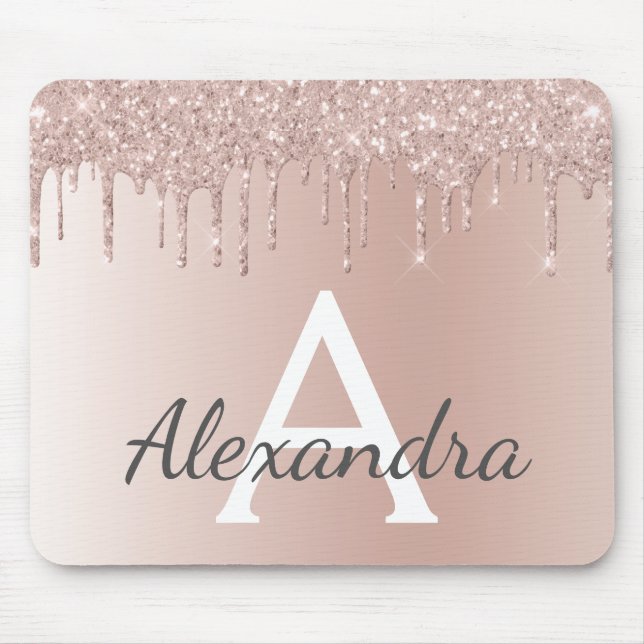 Ro Guld - Rosa Gnistra Glitter Monogram Namn Musmatta (Framsidan)