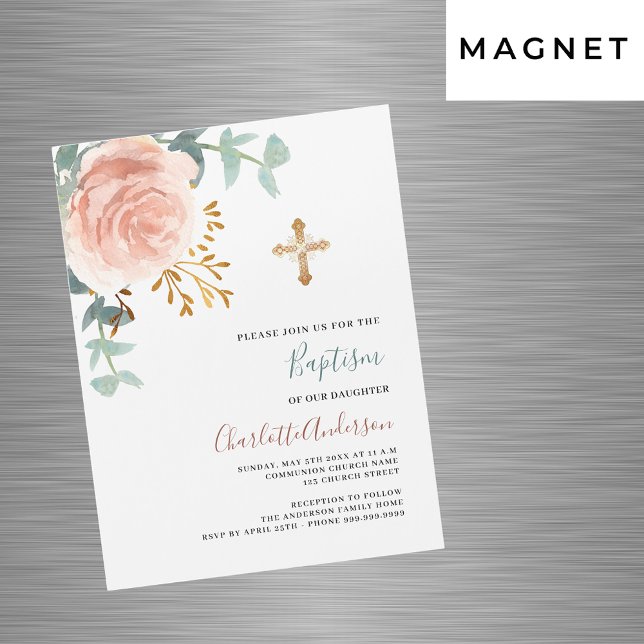 Ro guld rosa guld lyxbaptism i  magnetisk inbjudningskort (Skapare uppladdad)