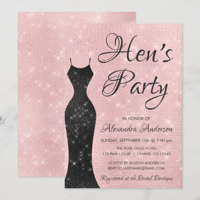 Ro Guld -  Rosa Hens Party Inbjudningar (Fram/baksida)
