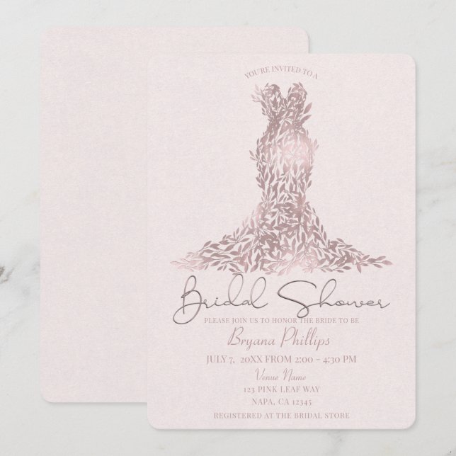 Ro Guld Rosa Löv Glam Dress Möhippa  Inbjudningar (Fram/baksida)