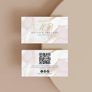 Ro Guld  Rosa Marble Monogram QR-kod Visitkort