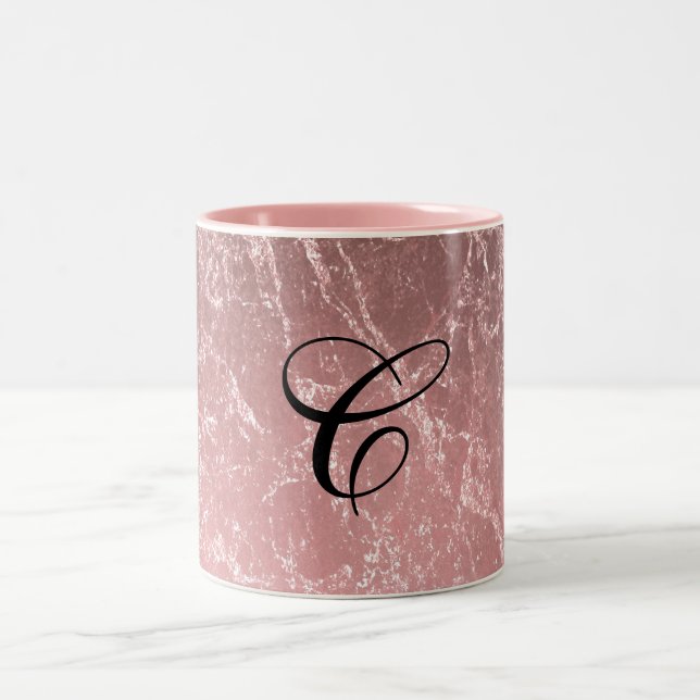 Ro Guld Rosa Modern Trendig Glam Marble Chic Två-Tonad Mugg (Center)