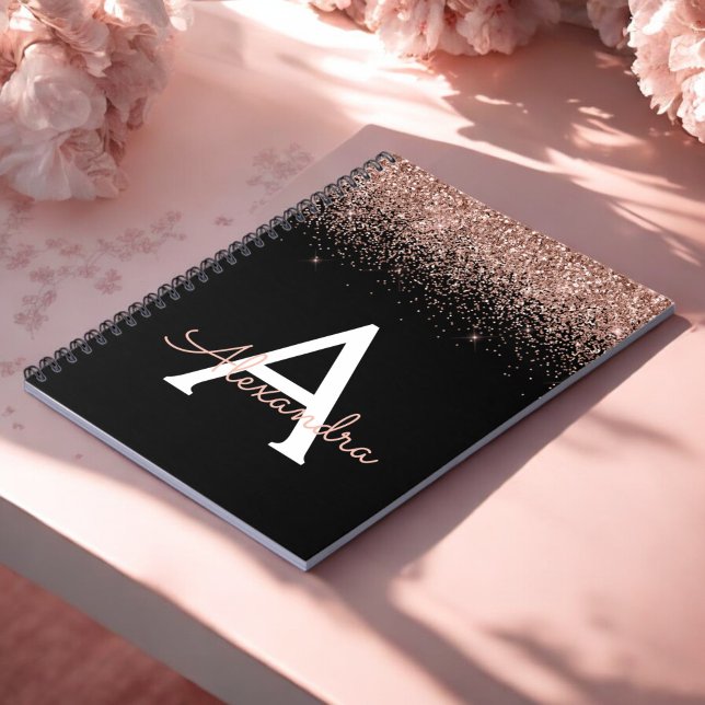 Ro Guld  Rosa Monogram Black Glitter Anteckningsbok (Skapare uppladdad)