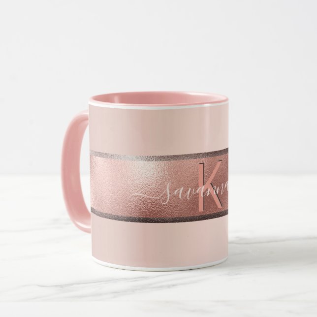 Ro guld rosa monogram elegant mugg (Framsida vänster)