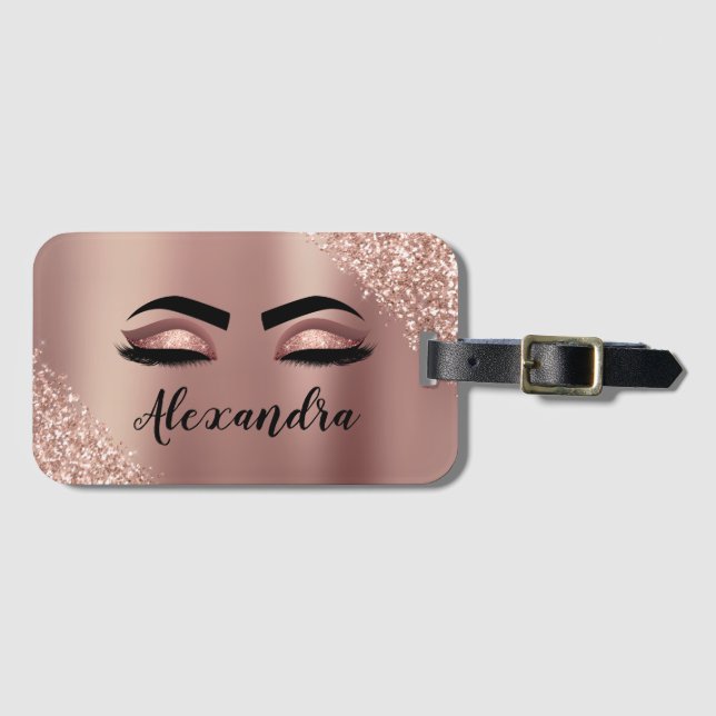 Ro Guld  Rosa Monogram Glitter Eyelash Bagagebricka (Framsida horisontal)