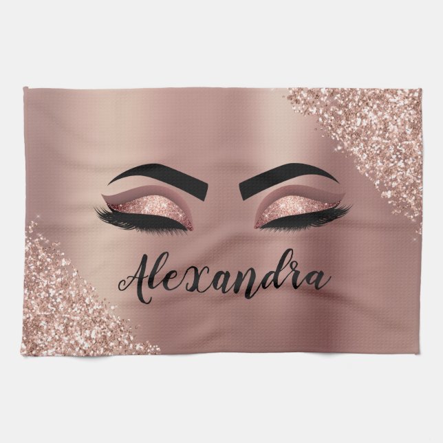 Ro Guld  Rosa Monogram Glitter Eyelash Kökshandduk (Horisontell)