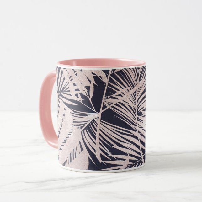Ro Guld Rosa Mörk Tropical Handflatan Träd Löv Mugg (Framsida vänster)