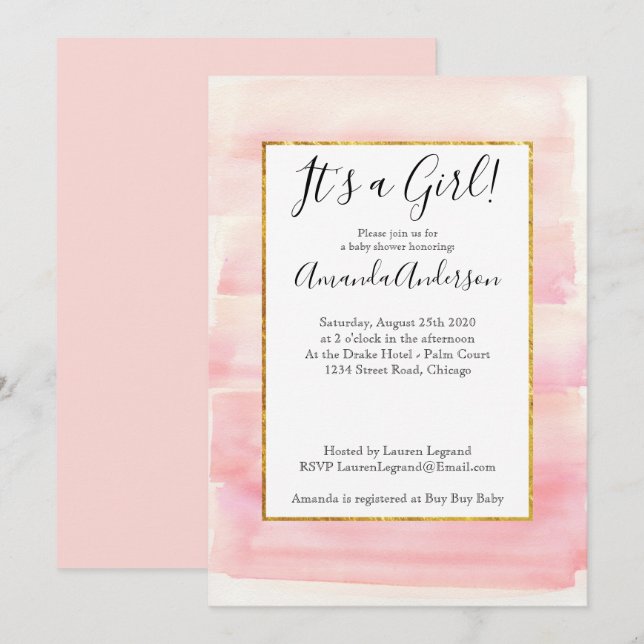 Ro Guld Rosa  Ombre Girly Baby Shower Inbjudningar (Fram/baksida)