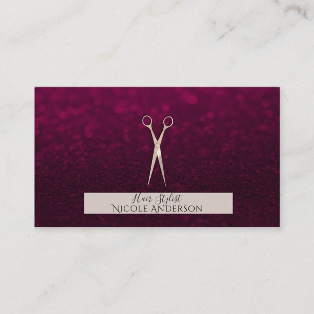 Ro Guld Rosa Scissors Burgundy Hair Stylist Visitkort (Framsida)