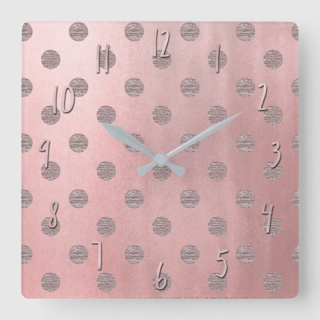 Ro Guld Rosa Shine Glam Polka dots Modern Chic Fyrkantig Klocka (Framsida)