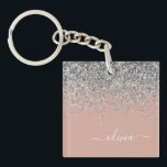 Ro Guld Rosa Silver Glitter<br><div class="desc">Ro Guld Rosa och Silver Faux Foil Gnistra Glitter Skriver Monogram Namn Keychain. Det gör perfekten söt 16-årsjubileum, bröllop, möhippa, årsdag, babydusch eller bachelorette-fest för någon som glam lyxen och chic stilar i kärlek.</div>