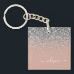 Ro Guld  Rosa Silver Glitter<br><div class="desc">Ro Guld  Rosa och Silver Faux Foil Gnistra Glitter Skriver Monogram Namn Keychain. Det gör perfekten söt 16-årsjubileum,  bröllop,  möhippa,  årsdag,  babydusch eller bachelorette-fest för någon som glam lyxen och chic stilar i kärlek.</div>