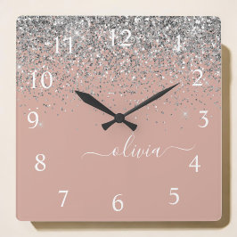 Ro Guld Rosa Silver Glitter Fyrkantig Klocka