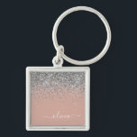 Ro Guld  Rosa Silver Glitter Fyrkantig Silverfärgad Nyckelring<br><div class="desc">Ro Guld -  Rosa och Silver Gnistra Glitter Script Monogram Namn nyckelringar (Nyckelring). Det gör perfekten söt 16-årsjubileum,  bröllop,  möhippa,  årsdag,  babydusch eller bachelorette-fest för någon som glam lyxen och chic stilar i kärlek.</div>