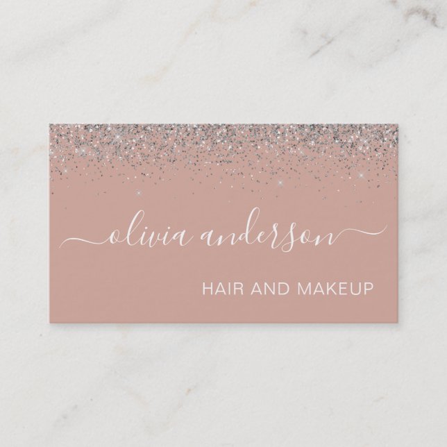 Ro Guld  Rosa Silver Glitter Hair Makeup Visitkort (Framsida)