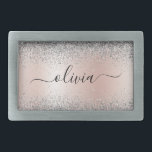 Ro Guld -  Rosa Silver Glitter Monogram<br><div class="desc">Ro Guld -  Rosa och Silver Faux Foil Metallic Gnistra Glitter Brushed Metall Monogram Namn Bälte Buckle. Detta gör perfekt studenten,  söt 16 16,  18,  21,  30,  40,  50,  60,  70,  80,  90:e,  100-årsdag,  bröllop,  möhippa,  årsdag,  babydusch eller bachelorette-gåva till någon som glam lyx och chic stilar.</div>