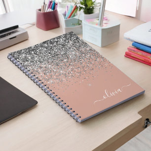 Ro Guld Rosa Silver Glitter Monogram Anteckningsbok
