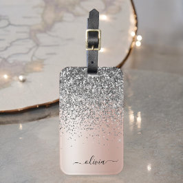 Ro Guld - Rosa Silver Glitter Monogram Bagagebricka