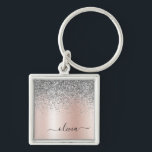 Ro Guld -  Rosa Silver Glitter Monogram Fyrkantig Silverfärgad Nyckelring<br><div class="desc">Ro Guld -  Rosa och Silver Faux Foil Metallic Gnistra Glitter Brushed Metall Monogram Namn nyckelringar (Nyckelring) (). Det gör perfekten söt 16-årsjubileum,  bröllop,  möhippa,  årsdag,  babydusch eller bachelorette-fest för någon som glam lyxen och chic stilar i kärlek.</div>
